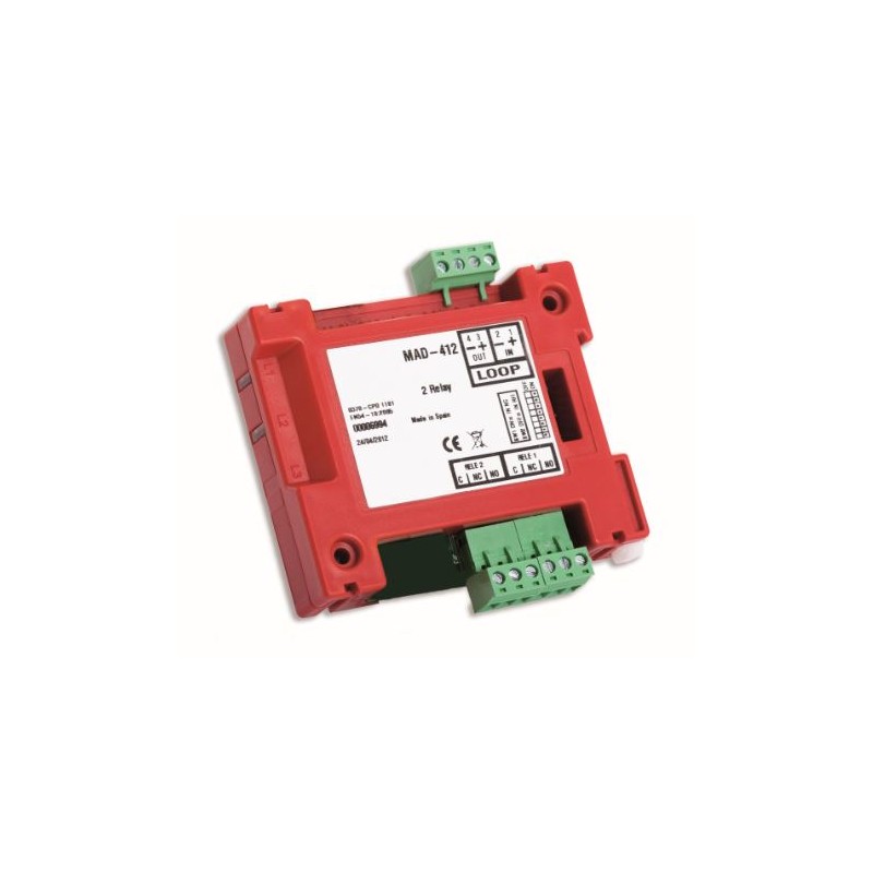 MAD-412-I Módulo analógico de control con aislador incorporado. Dispone de 2 salidas de relé libre de tensión que proporciona do