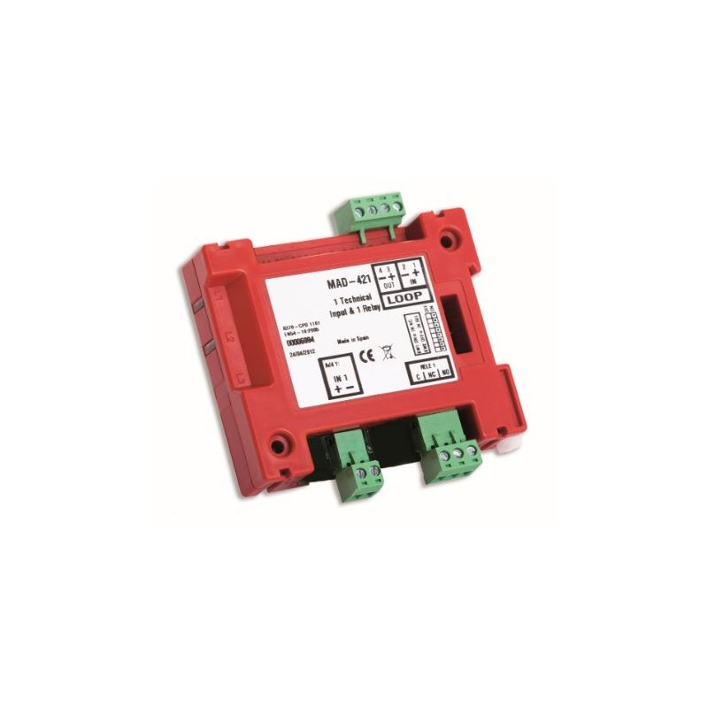 MAD-421-I Módulo analógico monitor y de control con aislador incorporado. Dispone de 1 entrada técnica supervisada para la señal