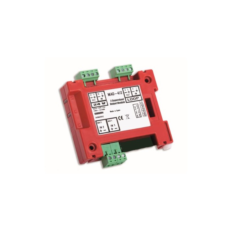 MAD-432-I Módulo de control analógico con aislador incorporado de 2 salidas de 24V supervisados, para la activación de sistemas