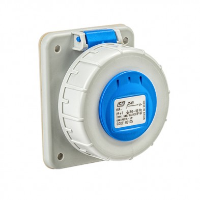 BASE EMPOTRAR TIPO SCHUKO IP67 2P+T 250V 16A AZUL CONTACTO L