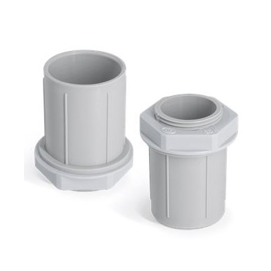 RACOR RECTO M-25 DE PVC-GRIS-p/tubo rigido C/TUERCA INCORP.